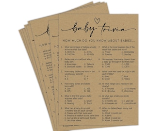 Baby Shower Trivia Game Cards: Rustic Kraft Paper Party Activity (50 Pack)
