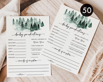 50 Woodland Baby Shower Advice & Prediction Cards: Forest Winter Theme