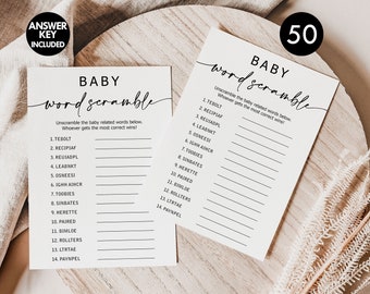 50 Baby Word Scramble Game Cards: Gender Neutral Shower Activity (50-Cards) B8