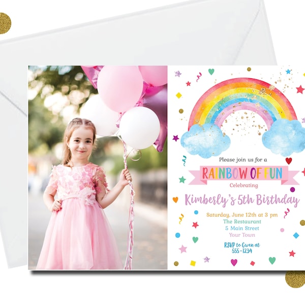 DIY Editable Invitation - Photo Rainbow Party Invitation Print Yourself, Birthday Invitation DIY, Party Printable Invitation, Rainbow of Fun