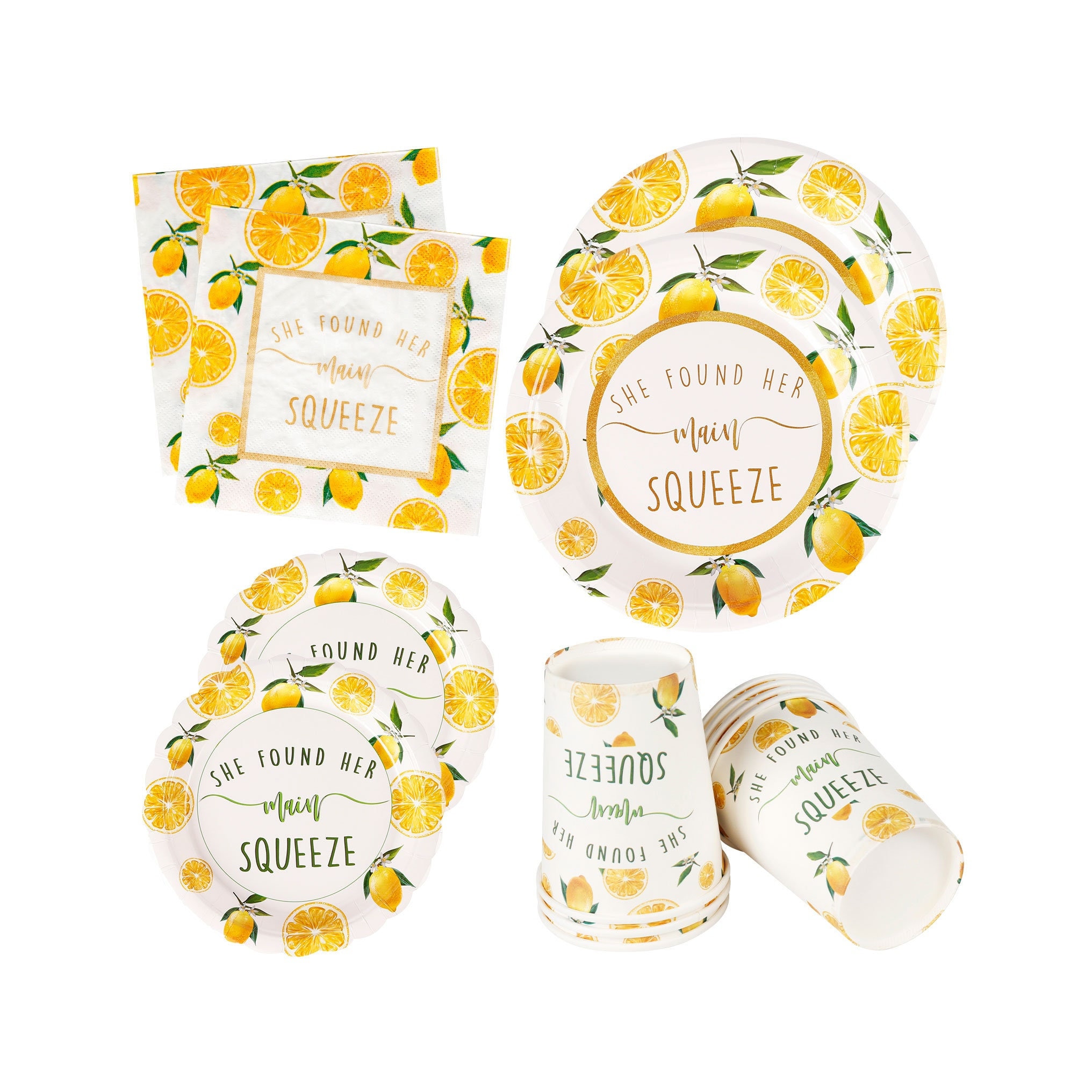 Lemon She Found Her Main Squeeze Paper Plates Dinner Plates Dessert Plates Cups Napkins for Bridal Shower Party Supplies