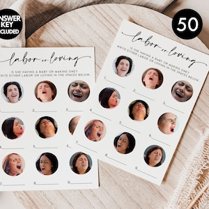 PRINTED + SHIPPED: 50 Labor or Loving Game Cards (50-Cards) Fun Baby Shower Activity Gender Neutral Boy Girl Minimalist Heavy Card Stock B8