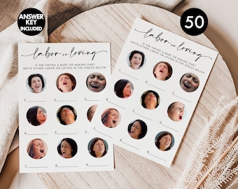 PRINTED + SHIPPED: 50 Labor or Loving Game Cards (50-Cards) Fun Baby Shower Activity Gender Neutral Boy Girl Minimalist Heavy Card Stock B8