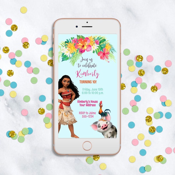 DIY Editable Invitation - Moana Party electronic Invitation, Moana Birthday cell phone Invitation, Moana Party Invitation, Moana