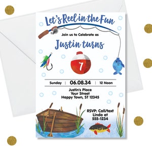 DIY Editable Fishing Birthday Party Invitation Template - Boy Invitation, Camping, Lake Birthday, All Ages