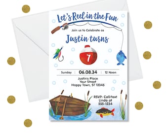 DIY Editable Fishing Birthday Party Invitation Template - Boy Invitation, Camping, Lake Birthday, All Ages