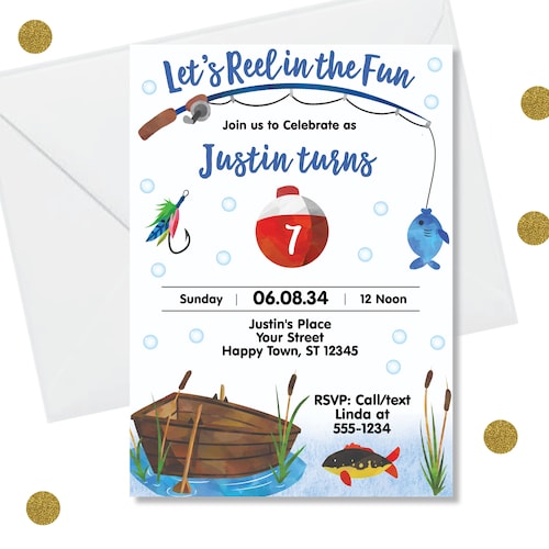 DIY Editable Fishing Birthday Party Invitation Template Boy - Etsy
