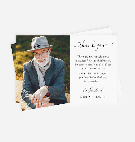 Personalized Funeral Thank You Cards, Sympathy Acknowledgment, Photo, Printed with Envelopes