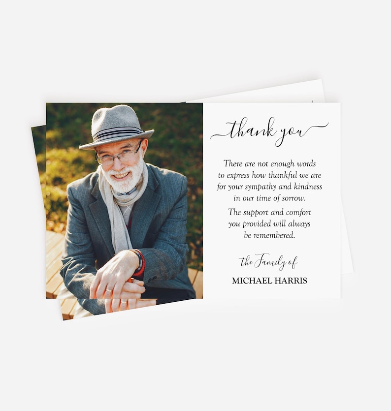 Personalized Funeral Thank You Cards, Sympathy Acknowledgment, Photo, Printed with Envelopes image 1