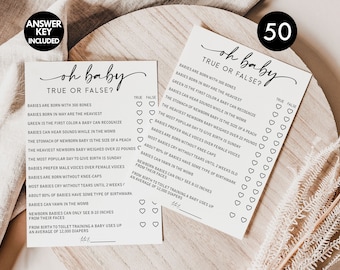 PRINTED + SHIPPED: 50 Baby Shower Trivia True or False (50-Cards) Fun Baby Shower Game Activity, Gender Neutral Boy or Girl, Minimalist B8