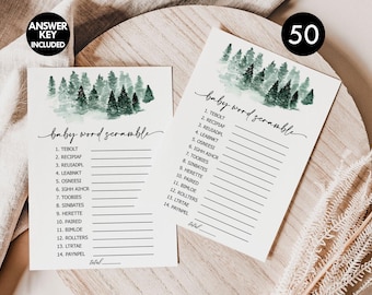 Adventure Awaits Baby Shower Word Scramble Game: Forest Pine (50, Printed)