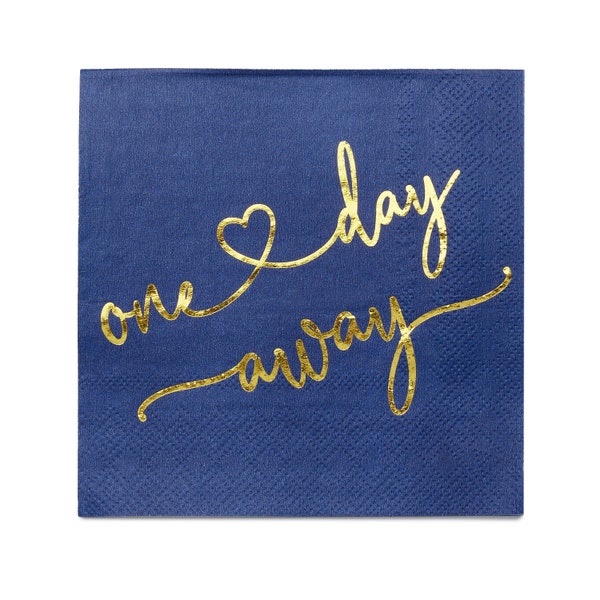 One Day Away Rehearsal Dinner Cocktail Napkins Blue Gold Marsala Dessert Beverage Table Decorations Wedding Party Supplies 100 Pcs 3-ply