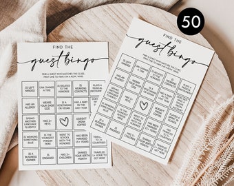 PRINTED + SHIPPED: 50 Find The Guest Game Cards Fun Baby Bridal Shower Birthday Party Wedding Activity Gender Neutral Heavy Card Stock B8