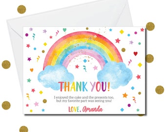 Tarjeta de agradecimiento arcoíris – Imprimible editable para fiestas de cumpleaños (descarga digital)