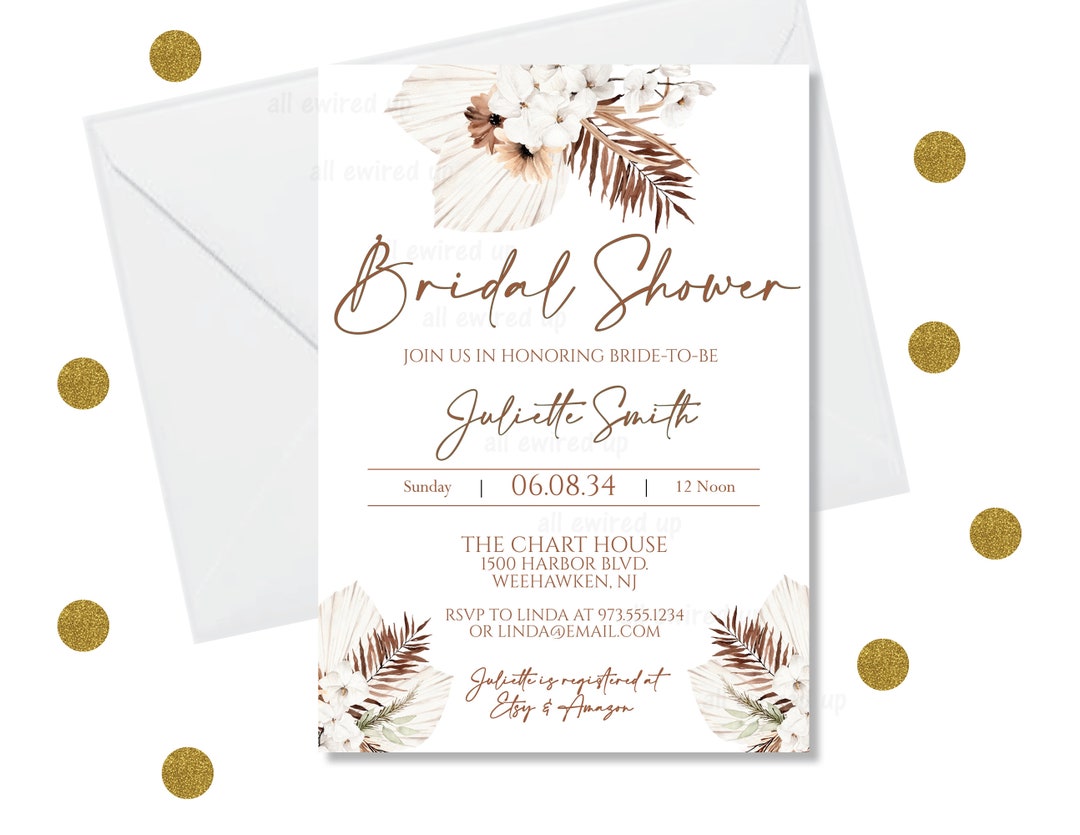 DIY Editable Boho Bridal Shower Invitation, Pampas Grass Bridal Shower ...