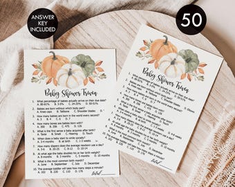 Pumpkin Baby Shower Trivia Game: 50 Printed Cards