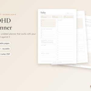 ADHD Planner Printable, Undated Daily Planner, Brain Dump, Dopamine Menu, Routine Checklist, Focus Timer, A4 and Letter PDF