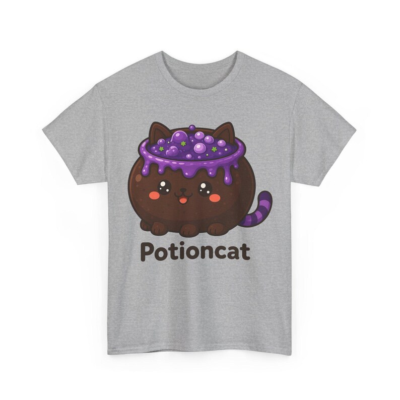 T-shirt met heksenkat voor Halloween, schattig T-shirt met heksenkat, kawaii T-shirt met heksenketel en toverdrank, unisex heksenachtig cadeau afbeelding 3
