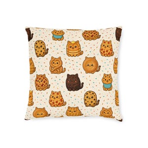 Cute Cat Cushion 18 inch, Cats Made Out of Bakes and Treats, Cream Kawaii Throw Pillow, Cat Lover Gift, Cosy Sofa Cushion, UK Printed image 2