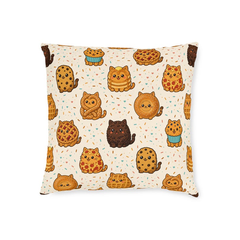 Cute Cat Cushion 18 inch, Cats Made Out of Bakes and Treats, Cream Kawaii Throw Pillow, Cat Lover Gift, Cosy Sofa Cushion, UK Printed image 2