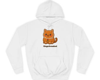 Julluvtröja, pepparkakaskattluvtröja, söt kattjuluvtröja, unisex festlig luvtröja, kattälskarpresent, pepparkakaskatt