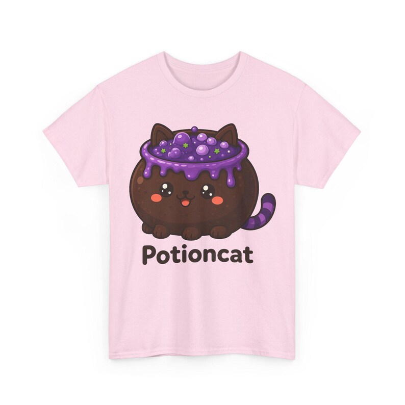 T-shirt met heksenkat voor Halloween, schattig T-shirt met heksenkat, kawaii T-shirt met heksenketel en toverdrank, unisex heksenachtig cadeau afbeelding 5