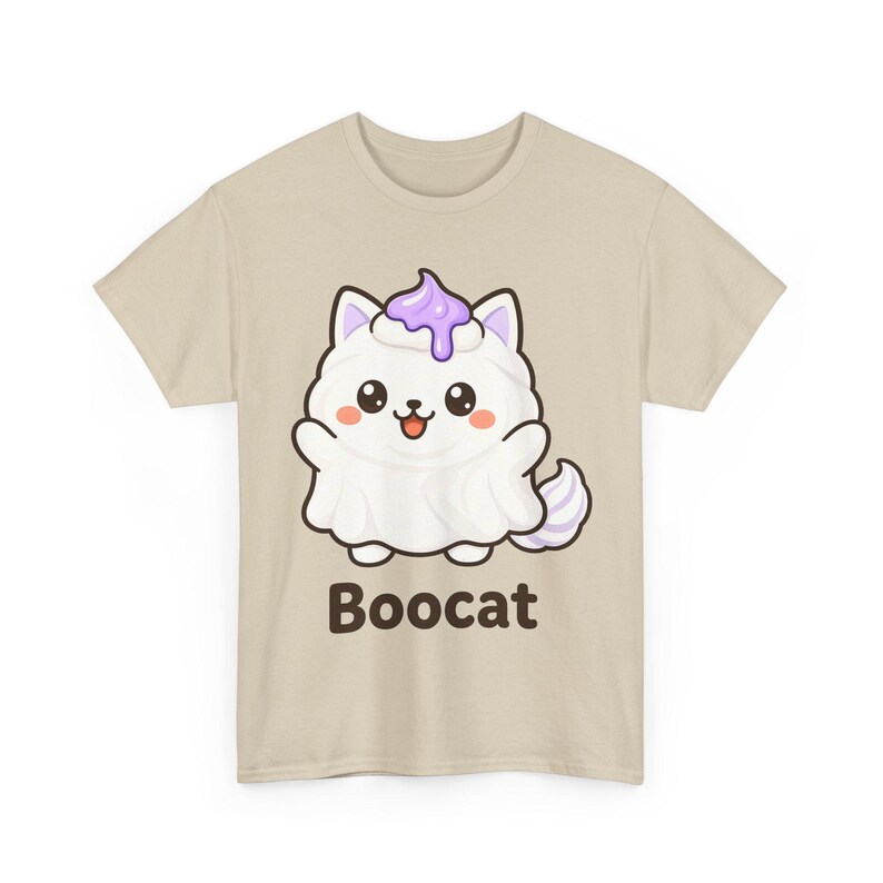 Boocat Halloween T-Shirt, Cute Ghost Cat Tee, Kawaii Meringue Shirt, Unisex Spooky Season Gift image 2