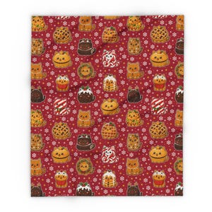 Couverture de Noël pour chats, adorables chats confectionnés à partir de gâteaux de Noël, plaid en polaire rouge, cadeau festif pour les amoureux des chats, couverture douillette pour canapé, imprimée au Royaume-Uni image 7