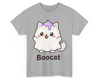 Halloween katt-T-shirt, spökkatt-T-shirt, kawaii marängspökt-T-shirt, unisex läskig säsongstopp, kattälskare-present, Boocat