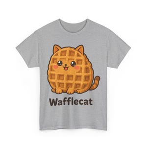 Camiseta de gato gofre, divertida camiseta de gato para el desayuno, regalo para amantes del brunch, linda camiseta de gato para amantes de la comida, regalo para amantes de los gatos, camiseta unisex de gato de panadería, gato gofre imagen 4