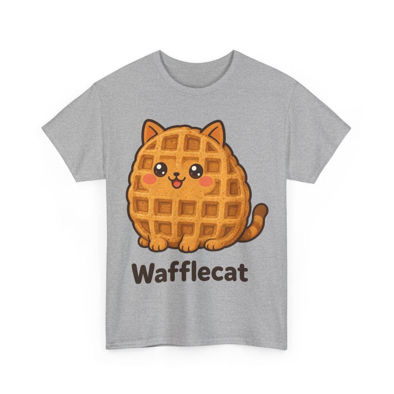 Camiseta de gato gofre, divertida camiseta de gato para el desayuno, regalo para amantes del brunch, linda camiseta de gato para amantes de la comida, regalo para amantes de los gatos, camiseta unisex de gato de panadería, gato gofre imagen 4