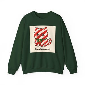 Kersttrui met kattenprint, kersttrui met kattenmotief, schattige kat met snoepstokjesprint, unisex kersttrui, Secret Santa-cadeau voor kattenliefhebbers