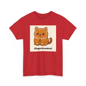 Christmas Cat T-Shirt, Cute Gingerbread Cat Tee, Kawaii Bakery Food Cat Shirt, Unisex Xmas Top, Secret Santa Gift for Cat Lovers image 1
