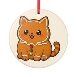 Kerstornament in de vorm van een peperkoekkat, keramische kattenbal, schattige kattenversiering voor in de kerstboom, Secret Santa-cadeau voor kattenliefhebbers, leuk als klein cadeautje voor in de kerstsok.