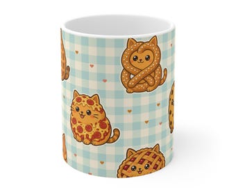Söt kattmugg, gingham-kaffemugg 340 g, kattälskarepresent till henne, födelsedagspresent till kattmamma, katter gjorda av bakverk, picknickgingham