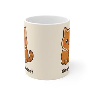 Weihnachtstasse, Lebkuchenkatzen-Tasse, süße Katzen-Kaffeetasse, 325 ml Keramiktasse, Wichtelgeschenk, Kleinigkeit für den Nikolausstiefel, Katzengeschenk, Lebkuchenkatze Bild 1