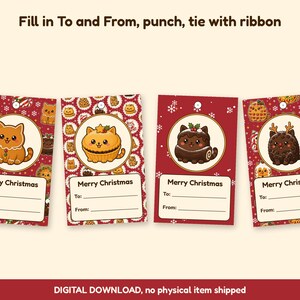 Printable Christmas Gift Tags, Cute Cat Gift Tags, Bakery Food Cat Xmas Tags, Kawaii Christmas Labels, Instant Download, A4 and US Letter image 2