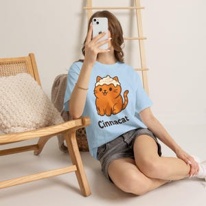 Cinnacat T-Shirt, Cute Ginger Cat Tee, Kawaii Iced Bun Shirt, Unisex Cosy Autumn Gift image 8