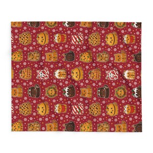 Couverture de Noël pour chats, adorables chats confectionnés à partir de gâteaux de Noël, plaid en polaire rouge, cadeau festif pour les amoureux des chats, couverture douillette pour canapé, imprimée au Royaume-Uni image 8