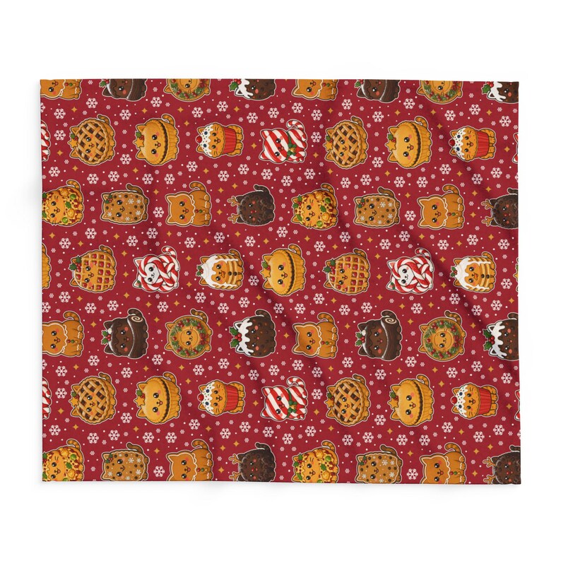 Couverture de Noël pour chats, adorables chats confectionnés à partir de gâteaux de Noël, plaid en polaire rouge, cadeau festif pour les amoureux des chats, couverture douillette pour canapé, imprimée au Royaume-Uni image 8