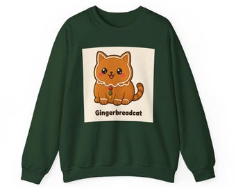 Jultröja med pepparkakaskatt, unisex jultröja för kattälskare, mysig festtröja, hemlig tomtegåva, pepparkakaskatt