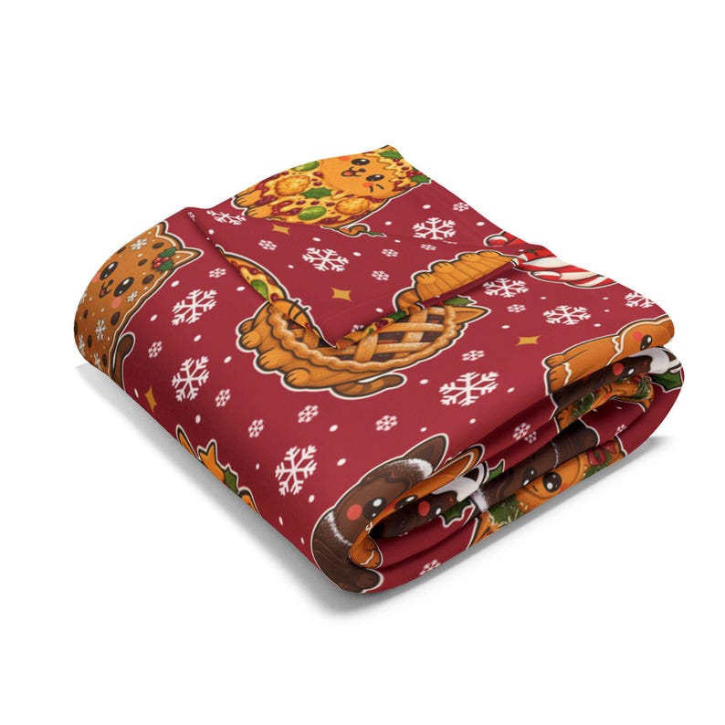 Couverture de Noël pour chats, adorables chats confectionnés à partir de gâteaux de Noël, plaid en polaire rouge, cadeau festif pour les amoureux des chats, couverture douillette pour canapé, imprimée au Royaume-Uni image 9