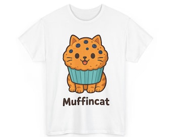 Blåbärsmuffinskatt-T-shirt, Cottagecore Muffin-T-shirt, Bagarpresent, Söt Foodie-katt-T-shirt, Kattälskarpresent, Unisex Bageri-katt-T-shirt, Muffincat