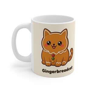 Weihnachtstasse, Lebkuchenkatzen-Tasse, süße Katzen-Kaffeetasse, 325 ml Keramiktasse, Wichtelgeschenk, Kleinigkeit für den Nikolausstiefel, Katzengeschenk, Lebkuchenkatze Bild 2