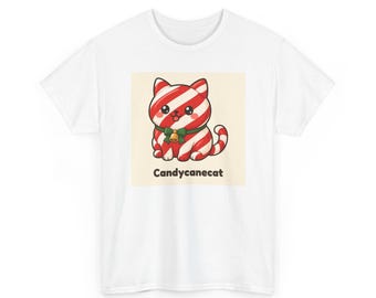 Julkatt-T-shirt, Polkagris-katt-T-shirt, rolig jultröja för kattälskare, unisex festlig topp, hemlig tomtegåva, Candycanecat