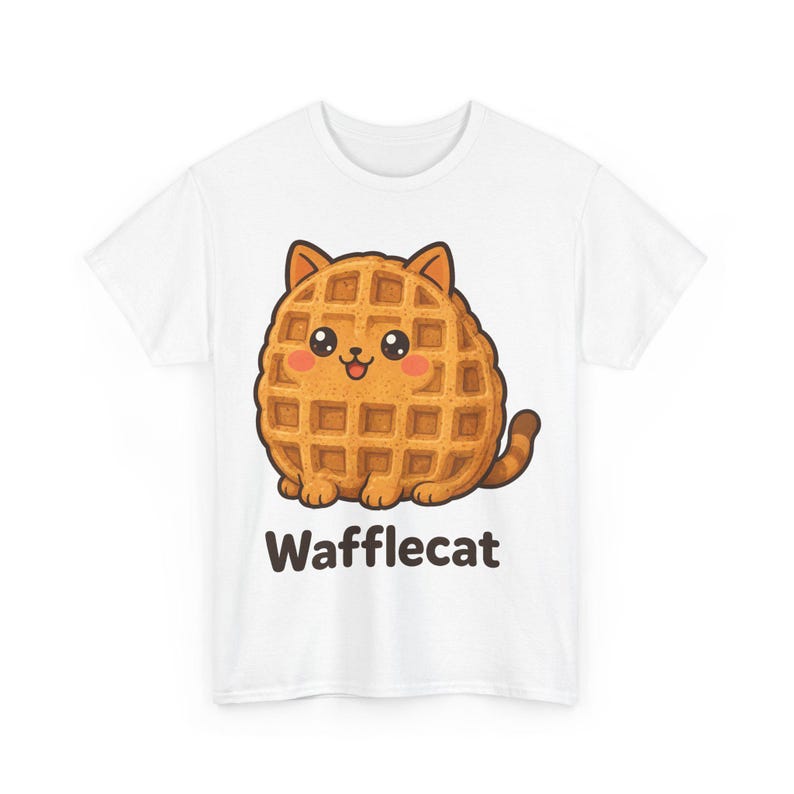 Camiseta de gato gofre, divertida camiseta de gato para el desayuno, regalo para amantes del brunch, linda camiseta de gato para amantes de la comida, regalo para amantes de los gatos, camiseta unisex de gato de panadería, gato gofre imagen 2