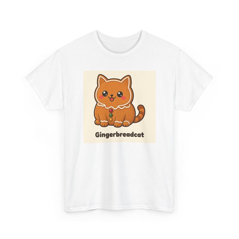 Christmas Cat T-Shirt, Cute Gingerbread Cat Tee, Kawaii Bakery Food Cat Shirt, Unisex Xmas Top, Secret Santa Gift for Cat Lovers image 2