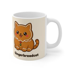 Weihnachtstasse, Lebkuchenkatzen-Tasse, süße Katzen-Kaffeetasse, 325 ml Keramiktasse, Wichtelgeschenk, Kleinigkeit für den Nikolausstiefel, Katzengeschenk, Lebkuchenkatze Bild 3