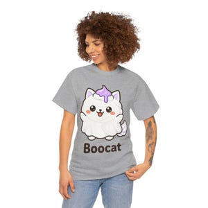Boocat Halloween T-Shirt, Cute Ghost Cat Tee, Kawaii Meringue Shirt, Unisex Spooky Season Gift image 7