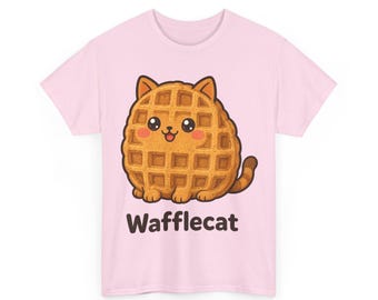 Våffelkatt-T-shirt, rolig frukostkatt-T-shirt, brunchälskare-present, söt matälskare-T-shirt, kattälskare-present, unisex bagerikatt-T-shirt, Våffelkatt